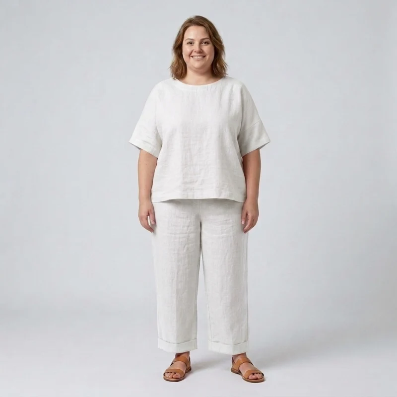 Ensemble pantalon grande taille en coton pour femme