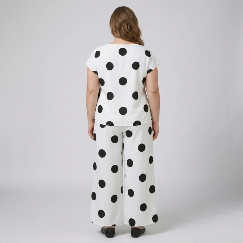 Ensemble deux pièces grande taille à pois pour femme