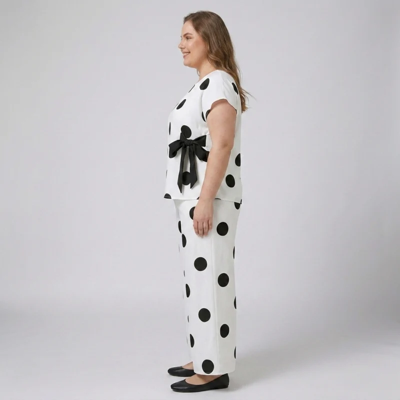 Ensemble deux pièces grande taille à pois pour femme