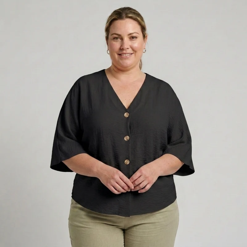 Blouse grande taille pour femme ample avec col en V et manches longues