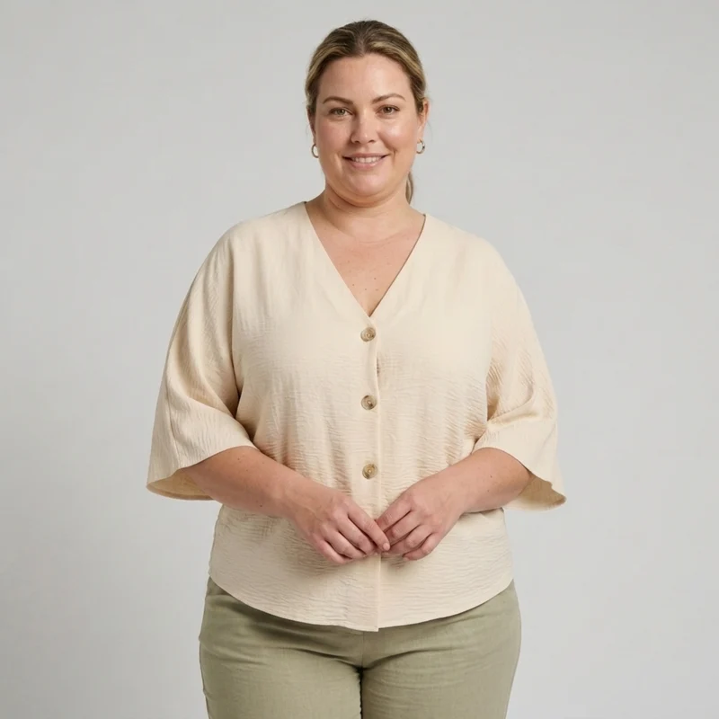 Blouse grande taille pour femme ample avec col en V et manches longues