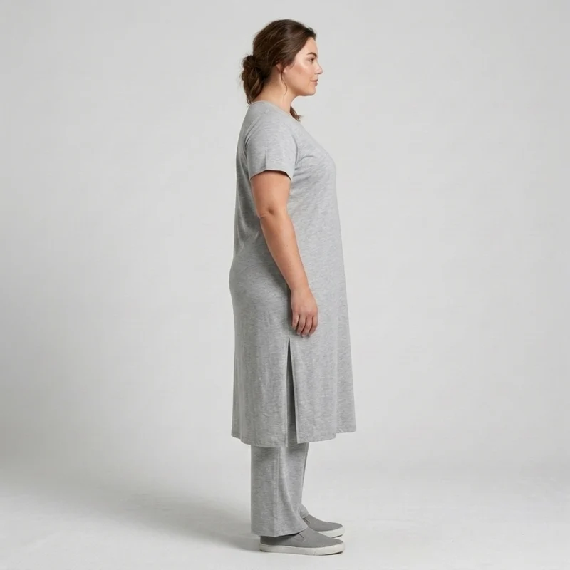 Ensemble deux pièces grande taille pour femme avec tunique longue et pantalon ample