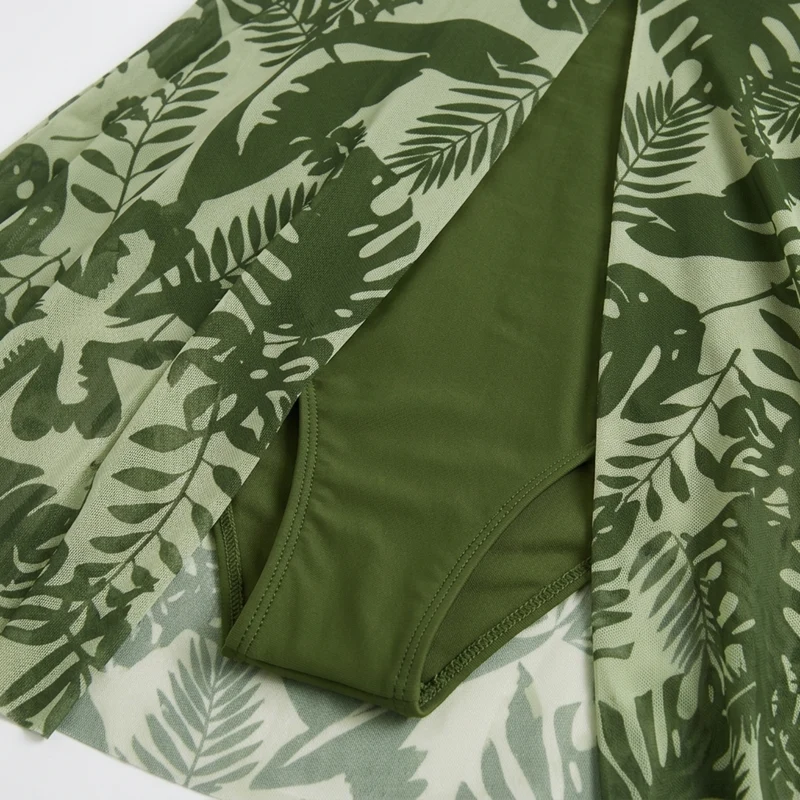 Maillot de bain une pièce grande taille pour femme avec paréo intégré imprimé fleuri
