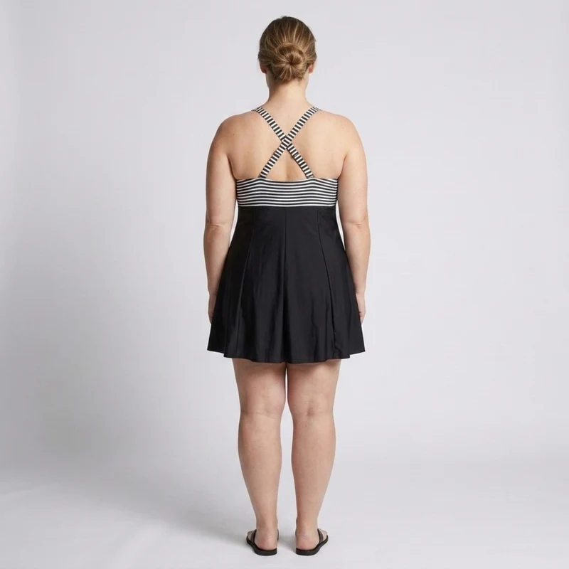 Maillot de bain tankini grande taille pour femme avec haut ajusté à rayures