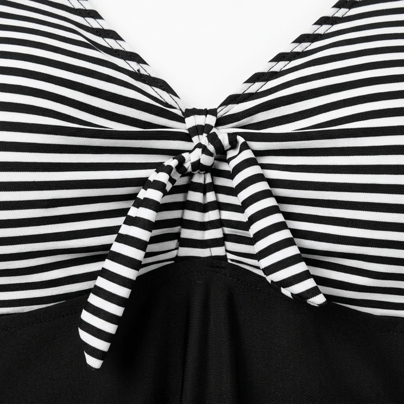 Maillot de bain tankini grande taille pour femme avec haut ajusté à rayures