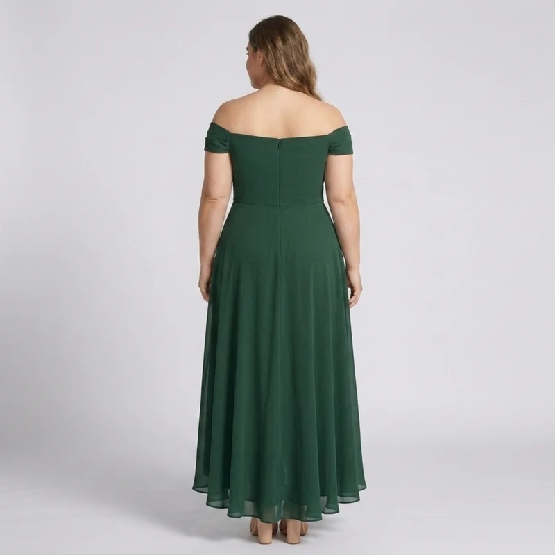Robe de soirée grande taille pour femme longue de cérémonie avec fente et épaules dénudées
