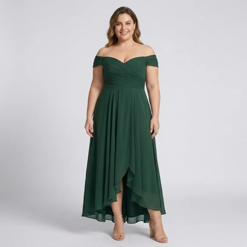 Robe de soirée grande taille pour femme longue de cérémonie avec fente et épaules dénudées