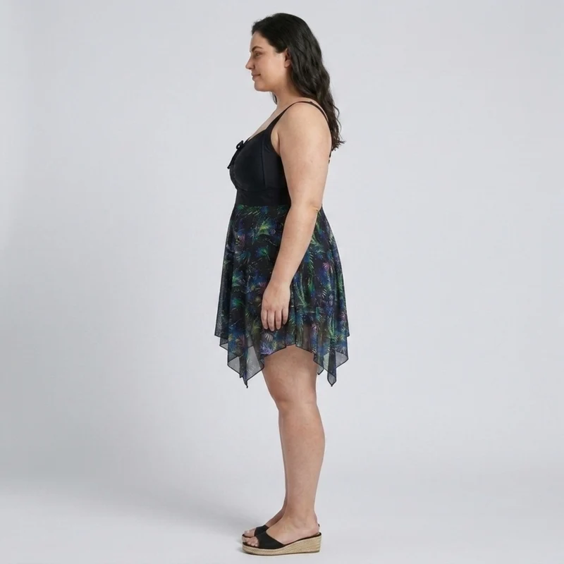 Robe maillot de bain grande taille pour femme avec jupe intégrée imprimée