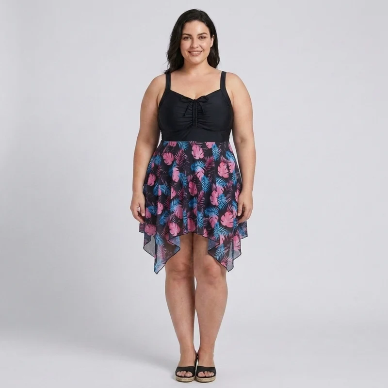 Robe maillot de bain grande taille pour femme avec jupe intégrée imprimée