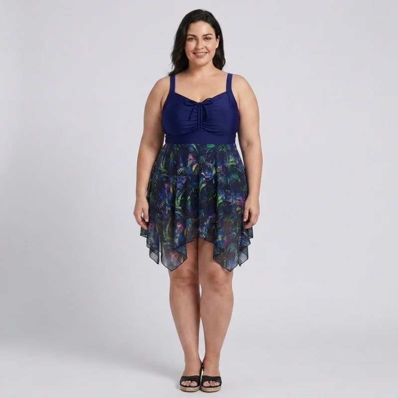 Robe maillot de bain grande taille pour femme avec jupe intégrée imprimée