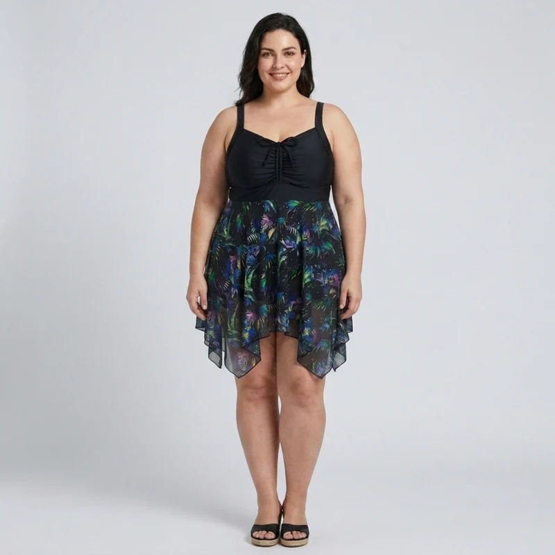 Robe maillot de bain grande taille pour femme avec jupe intégrée imprimée