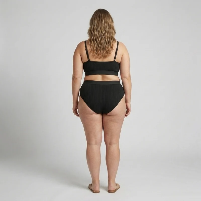 Bikini deux pièces grande taille pour femme maillot de bain taille haute côtelé