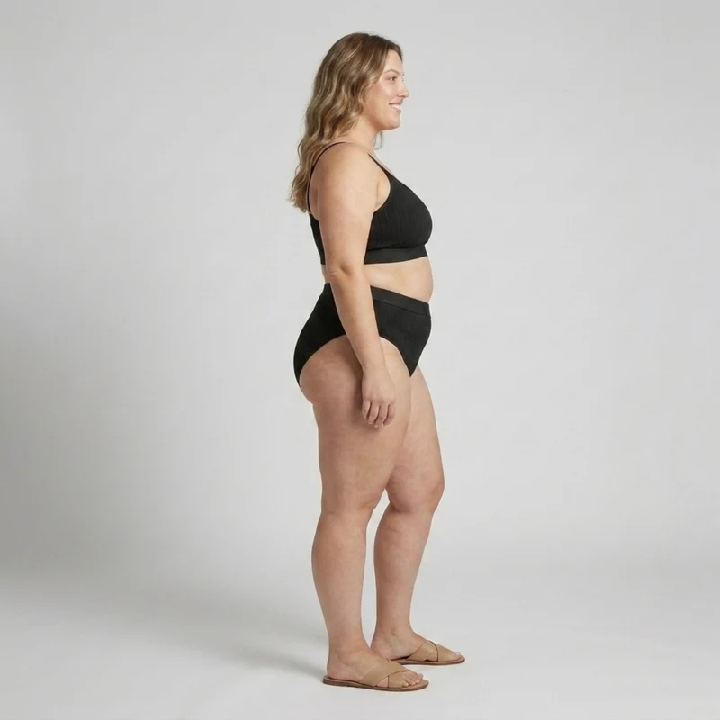Bikini deux pièces grande taille pour femme maillot de bain taille haute côtelé