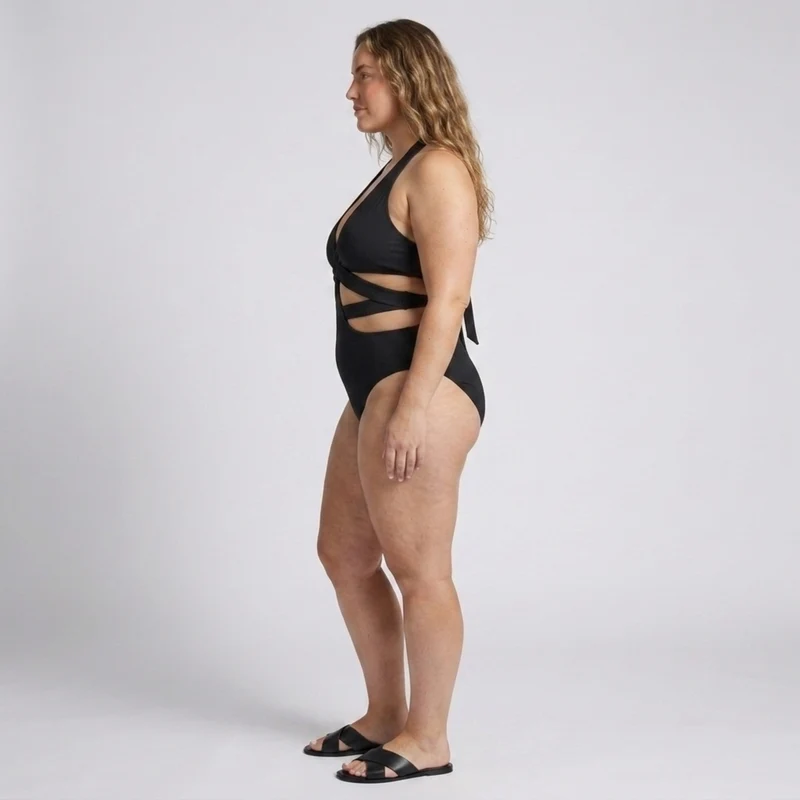Maillot de bain une pièce grande taille pour femme maillot de bain dos nu à découpes