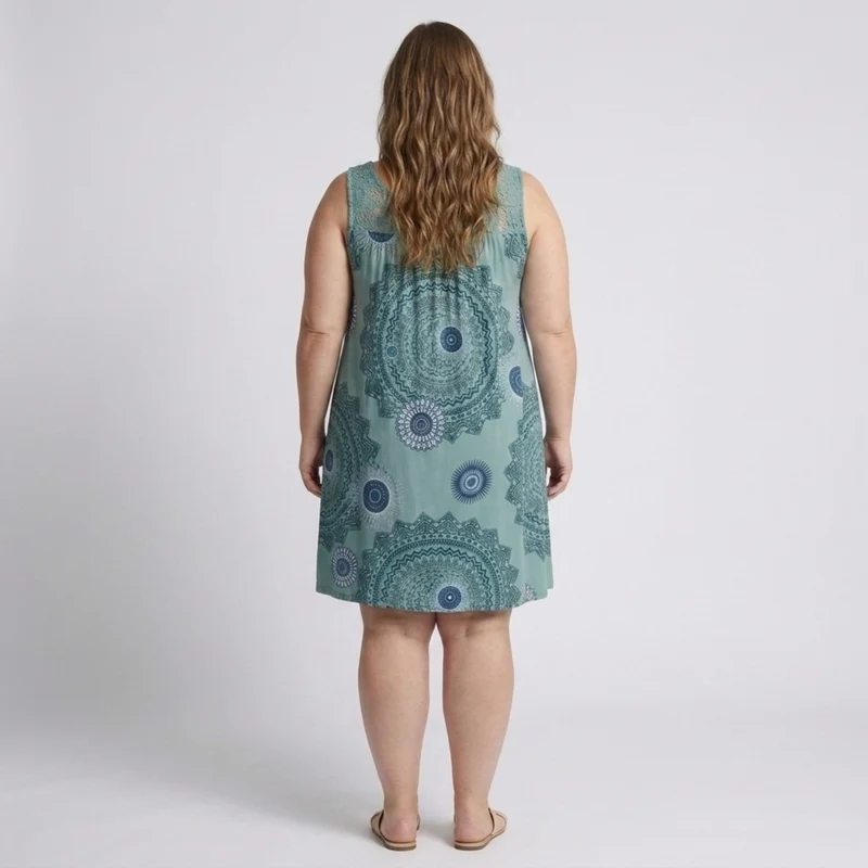 Robe d'été grande taille pour femme en coton imprimé vintage avec détails en dentelle