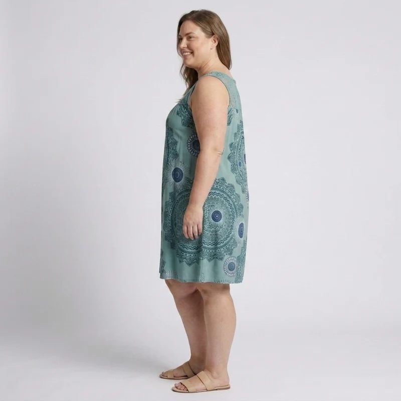 Robe d'été grande taille pour femme en coton imprimé vintage avec détails en dentelle