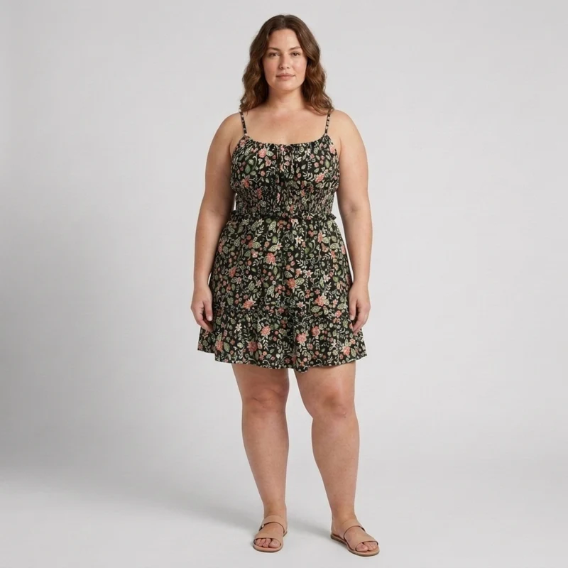 Robe d'été grande taille pour femme évasée à bretelles imprimé fleuri