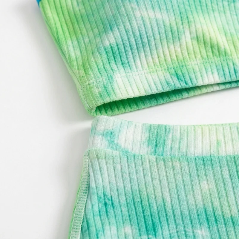 Bikini deux pièces grande taille pour femme à taille haute effet tie-dye