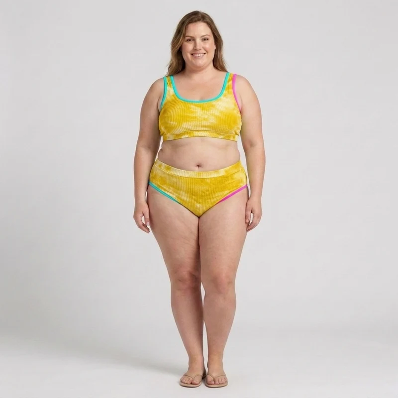 Bikini deux pièces grande taille pour femme à taille haute effet tie-dye