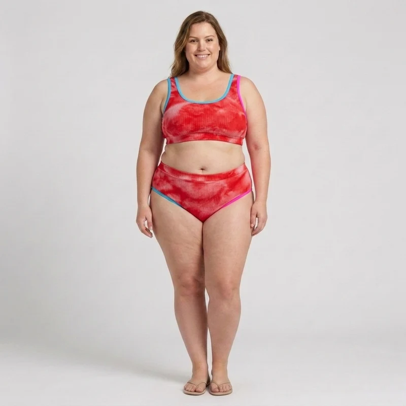 Bikini deux pièces grande taille pour femme à taille haute effet tie-dye