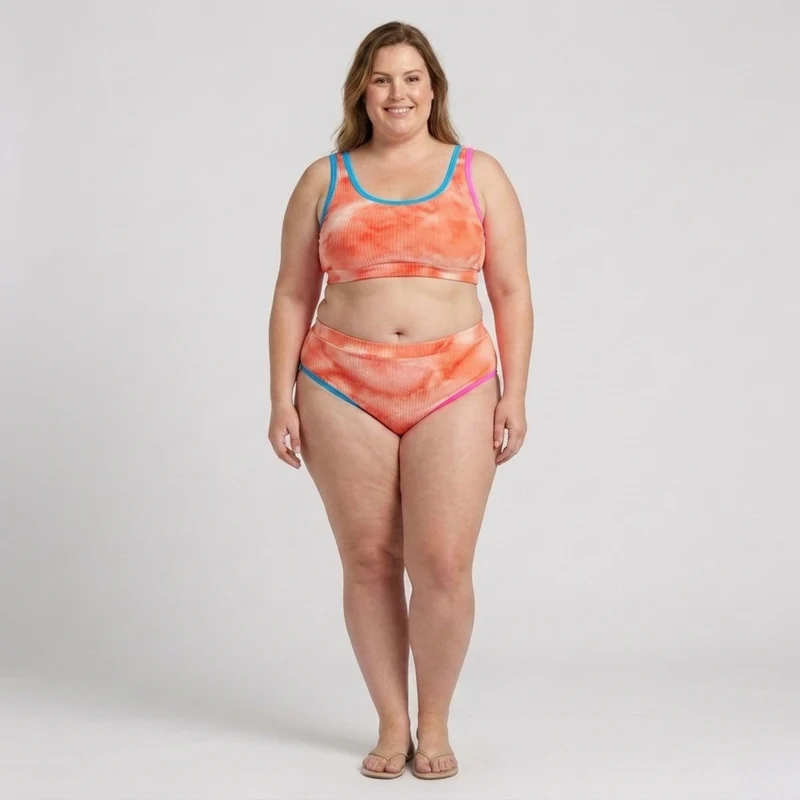 Bikini deux pièces grande taille pour femme à taille haute effet tie-dye
