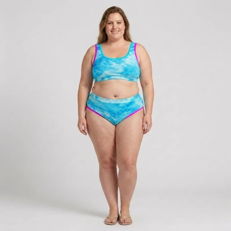 Bikini deux pièces grande taille pour femme à taille haute effet tie-dye