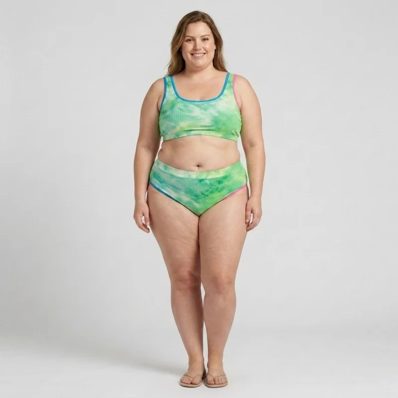 Bikini deux pièces grande taille pour femme à taille haute effet tie-dye