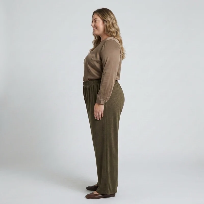 Pantalon large grande taille pour femme à taille élastique drapé fluide
