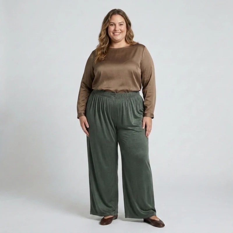 Pantalon large grande taille pour femme à taille élastique drapé fluide