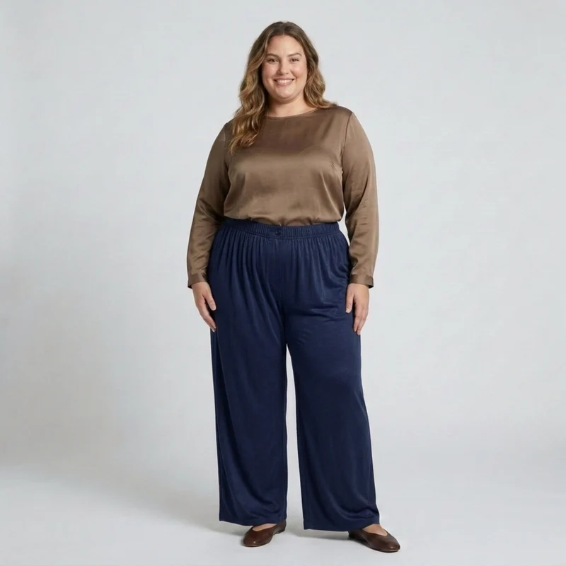 Pantalon large grande taille pour femme à taille élastique drapé fluide