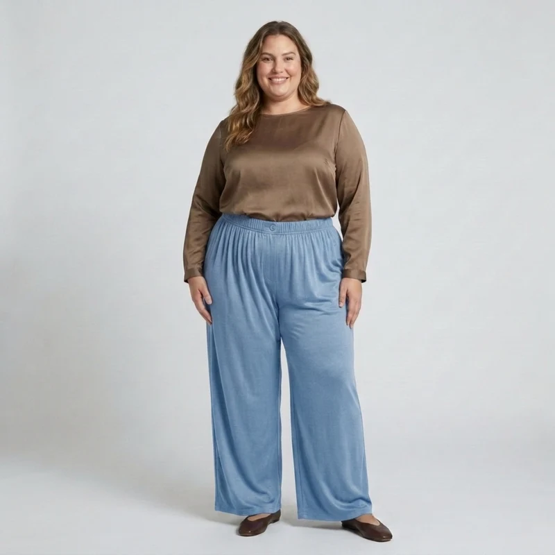 Pantalon large grande taille pour femme à taille élastique drapé fluide