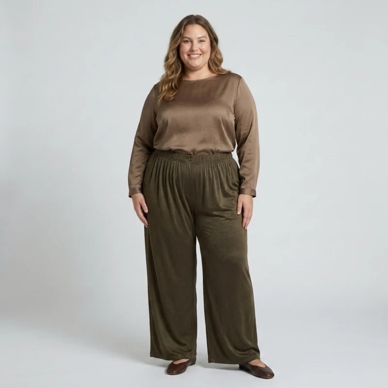 Pantalon large grande taille pour femme à taille élastique drapé fluide