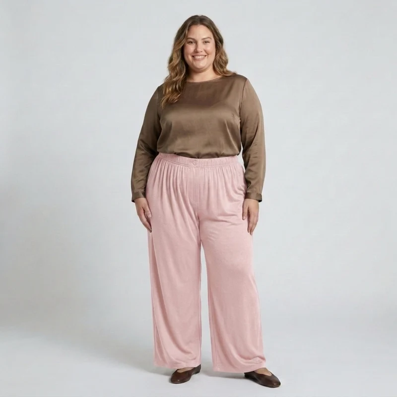 Pantalon large grande taille pour femme à taille élastique drapé fluide