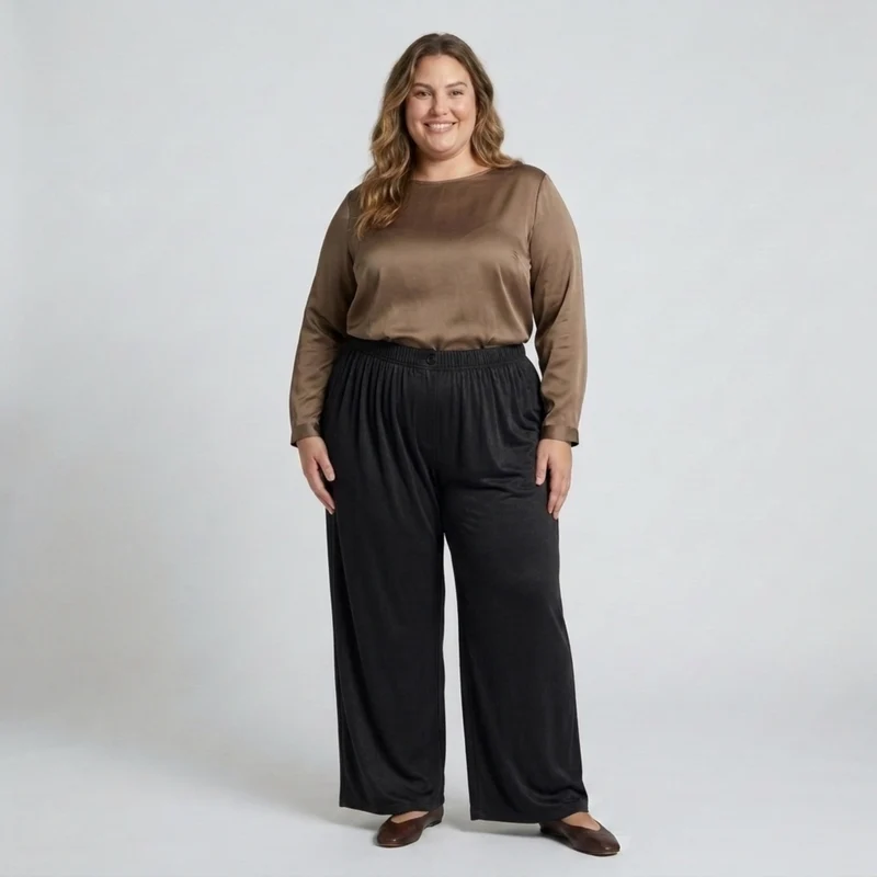 Pantalon large grande taille pour femme à taille élastique drapé fluide