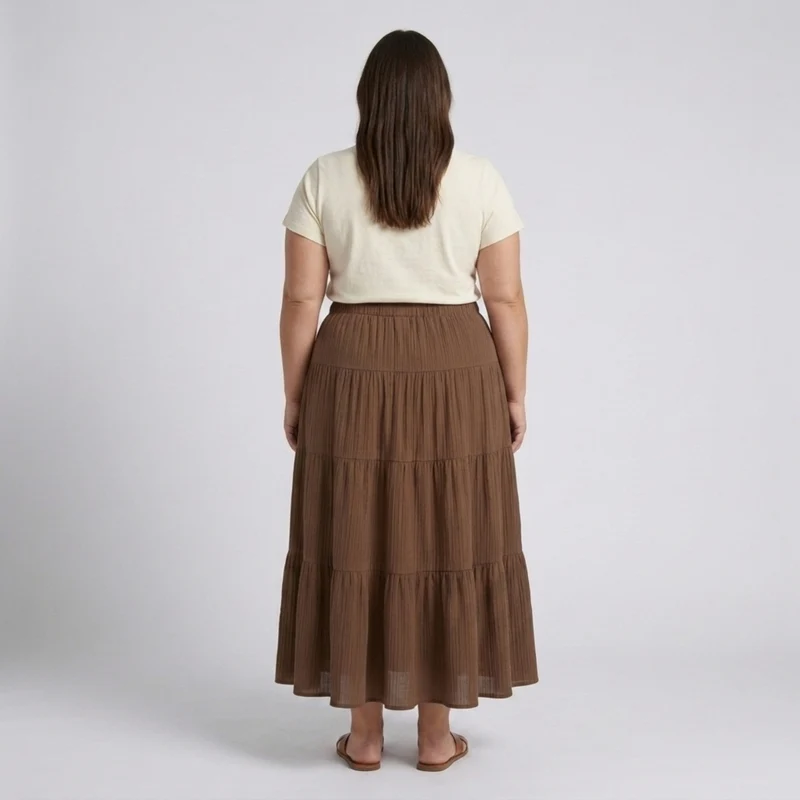 Jupe longue grande taille pour femme à panneaux et cordon de serrage