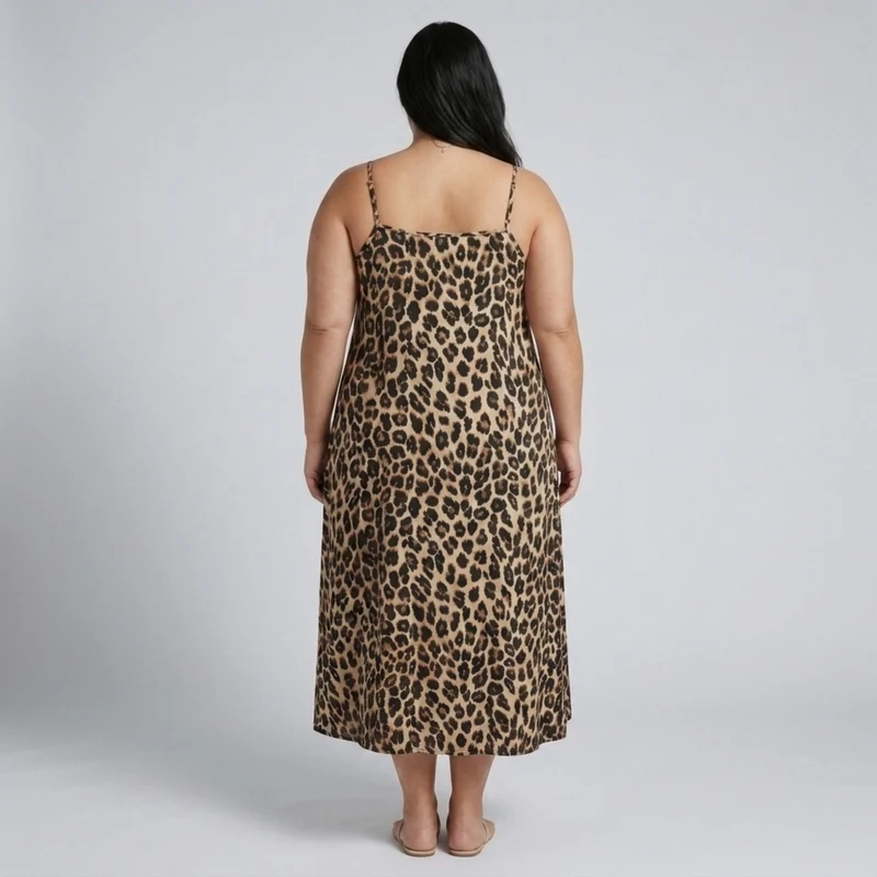Robe longue grande taille pour femme à bretelles imprimé léopard