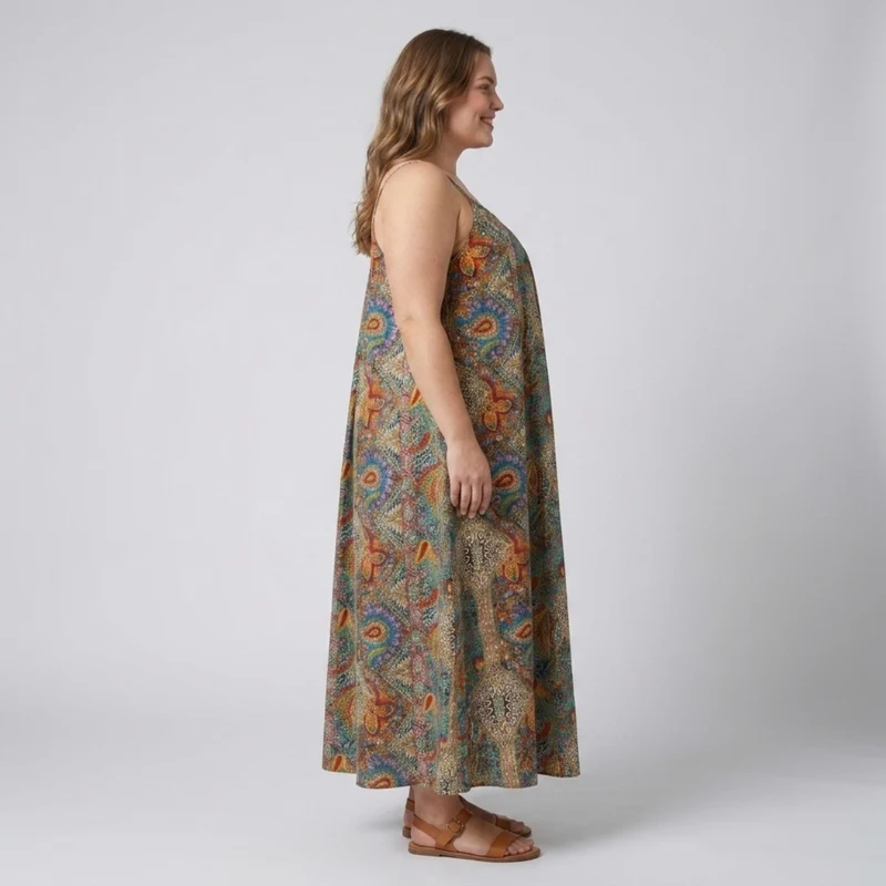 Robe longue grande taille pour femme à bretelles imprimé cachemire