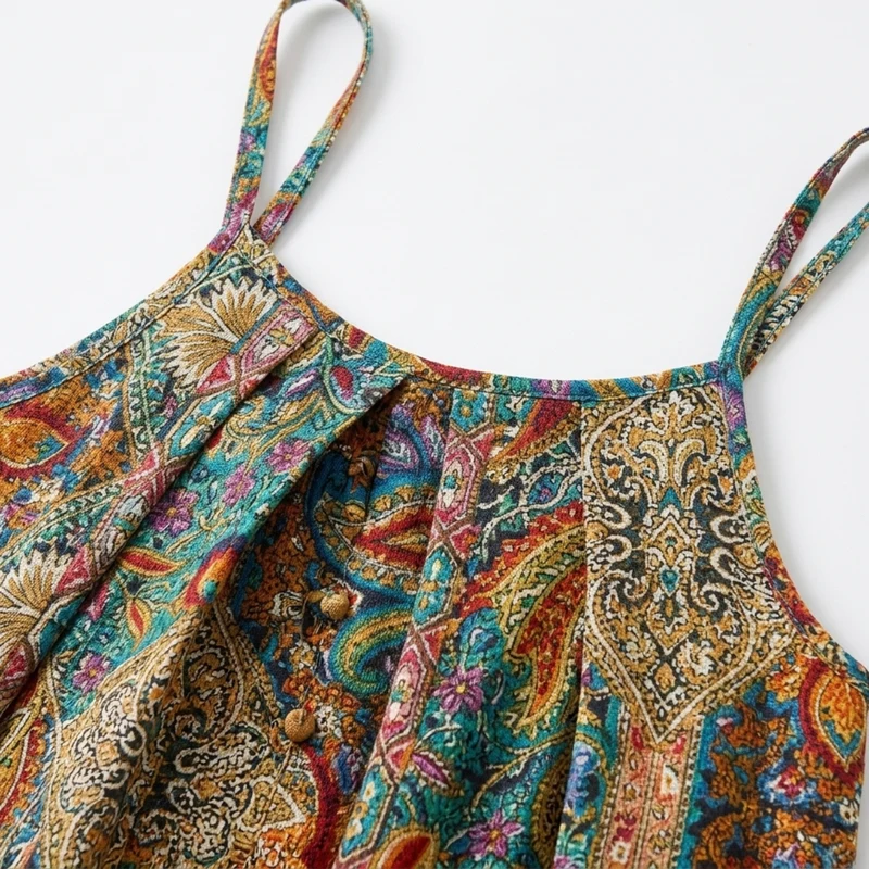 Robe longue grande taille pour femme à bretelles imprimé cachemire