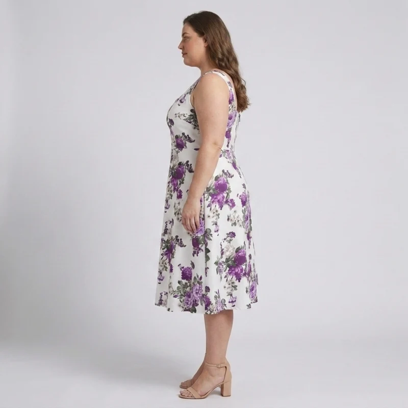 Robe évasée grande taille pour femme à encolure carrée