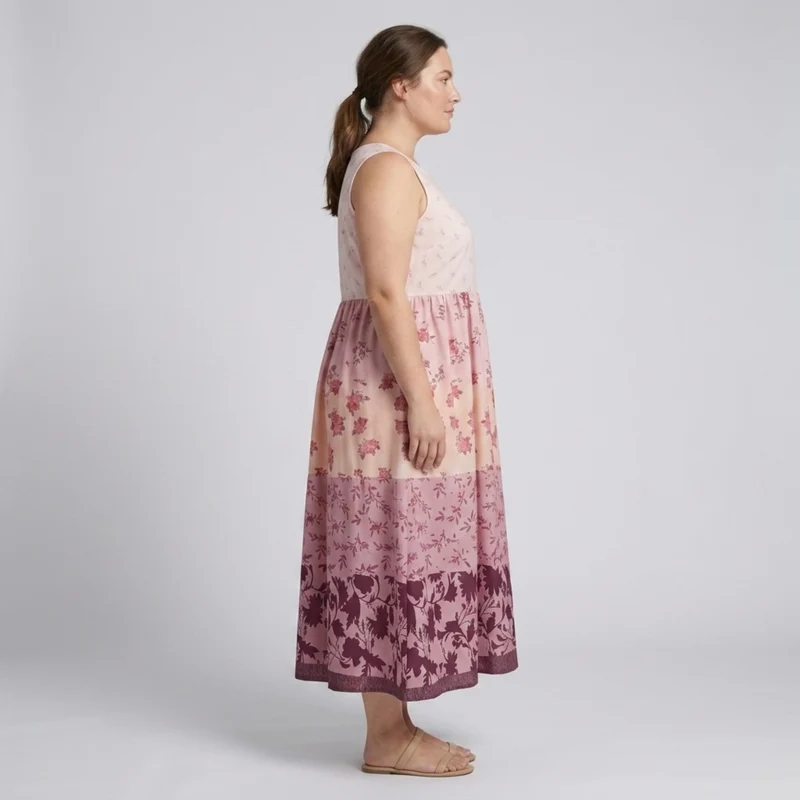 Robe longue grande taille pour femme style hawaïen à col rond