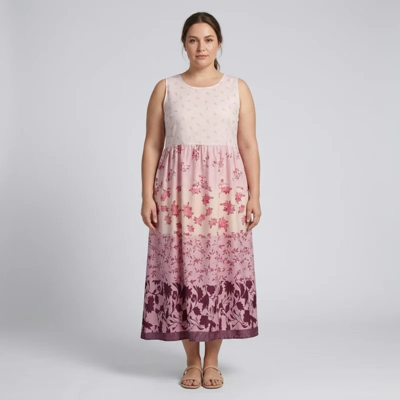 Robe longue grande taille pour femme style hawaïen à col rond
