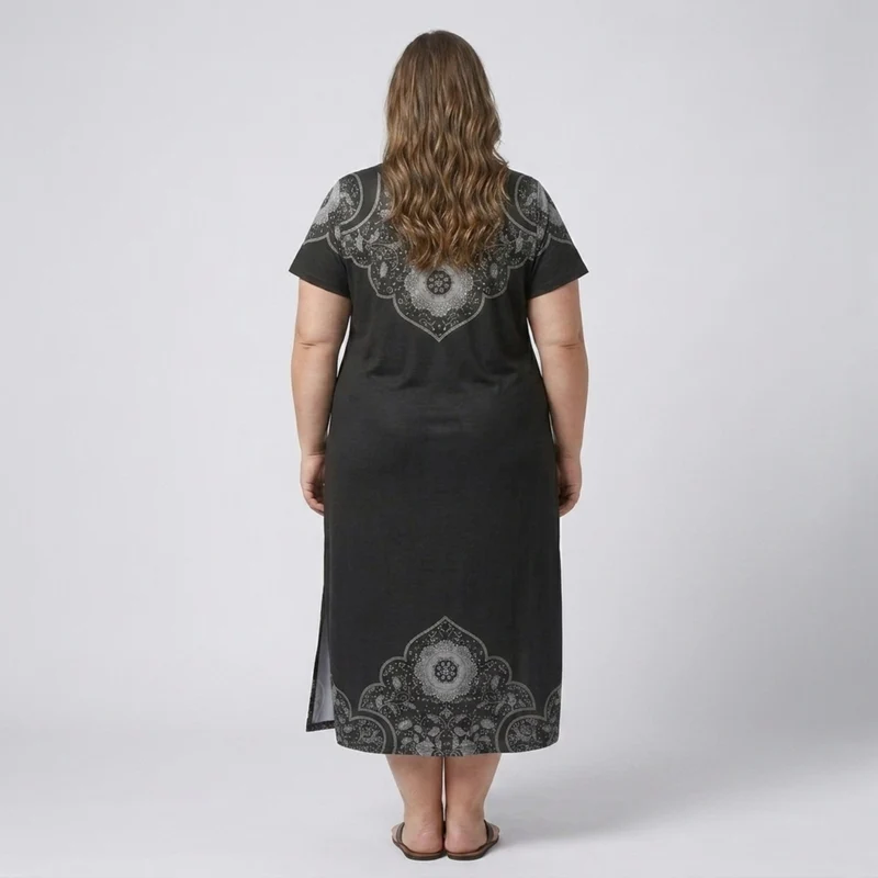 Robe longue grande taille pour femme imprimée à col en V