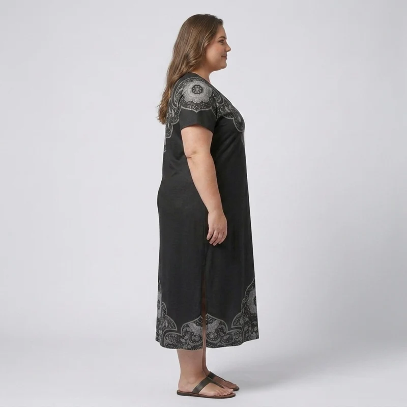 Robe longue grande taille pour femme imprimée à col en V