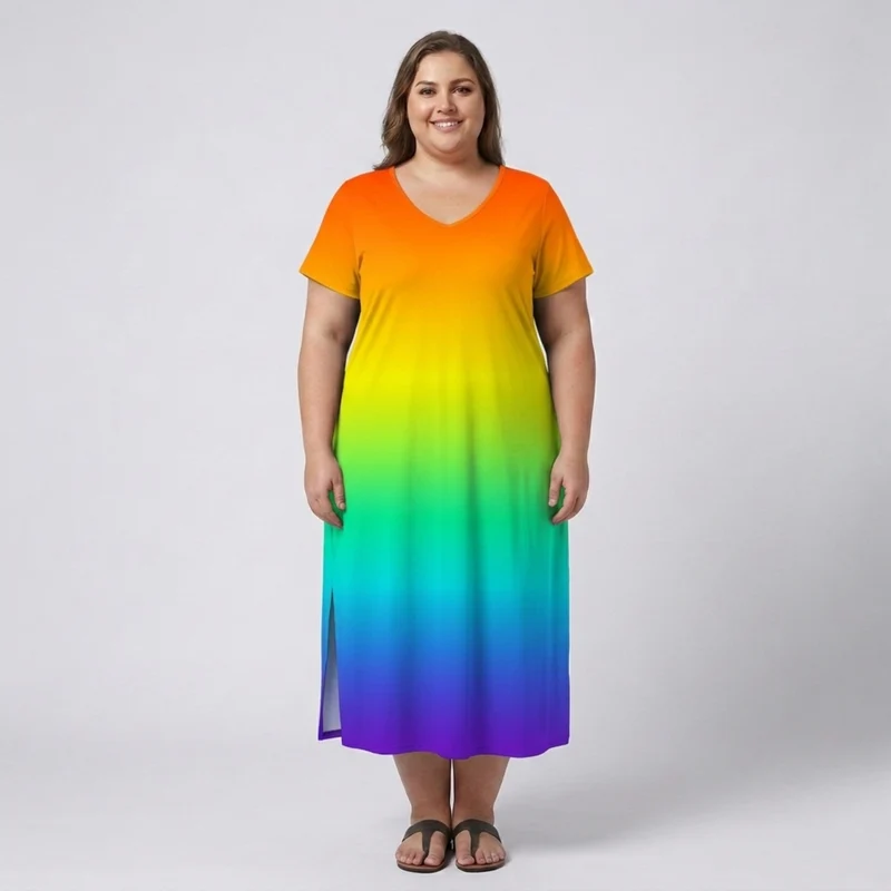 Robe longue grande taille pour femme imprimée à col en V