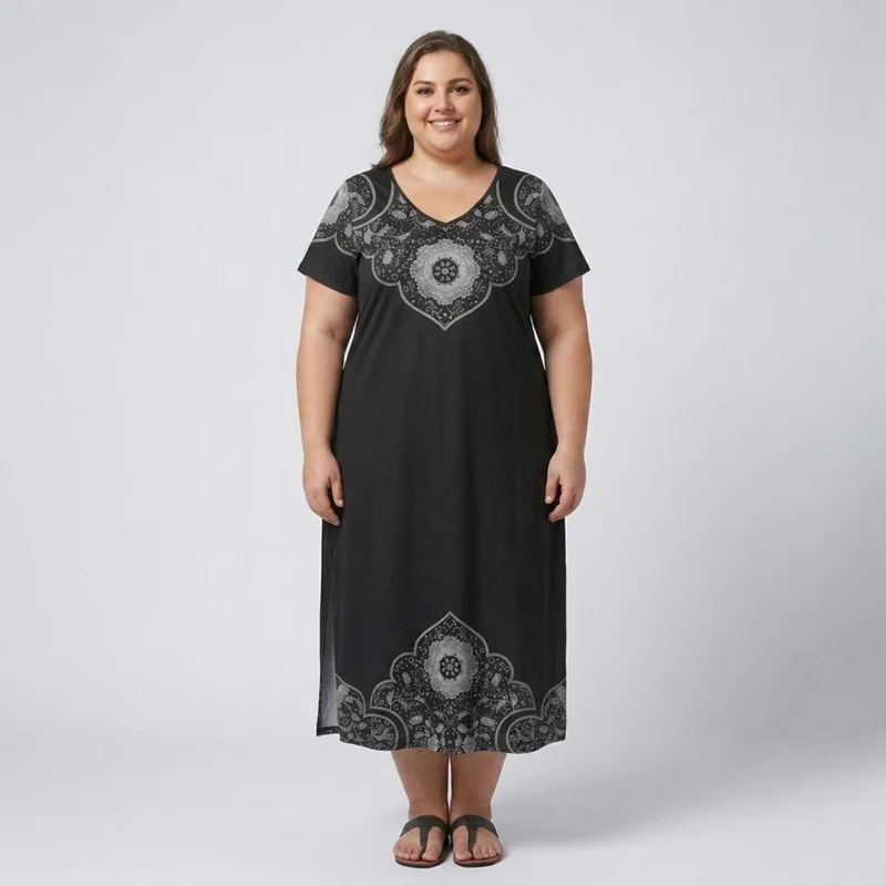Robe longue grande taille pour femme imprimée à col en V