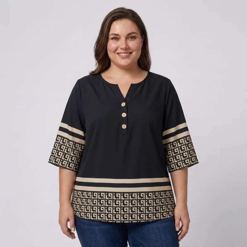 Blouse grande taille à col en V pour femme