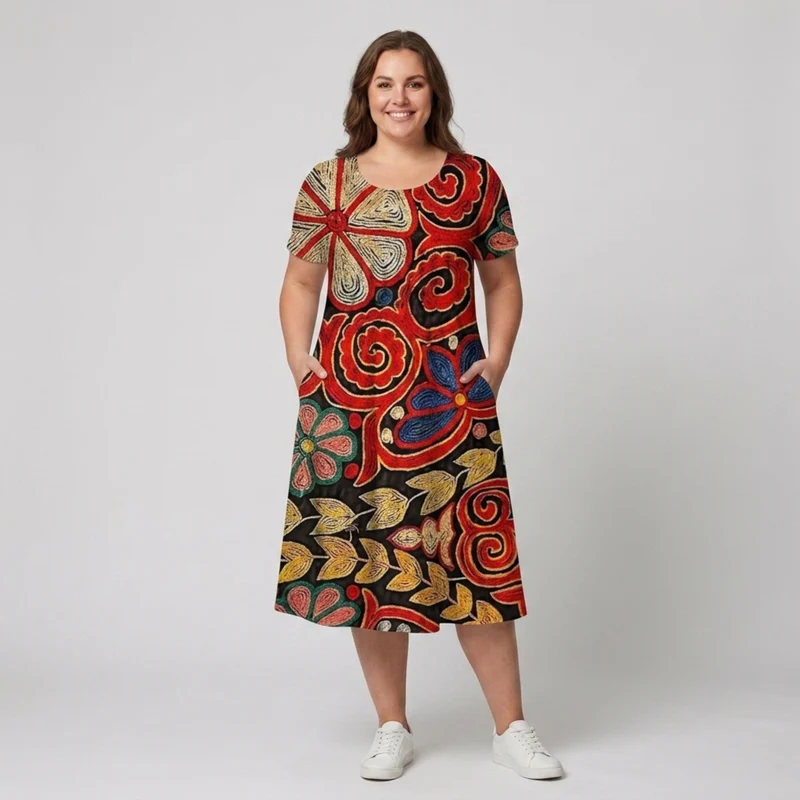Robe mi-longue imprimée décontractée