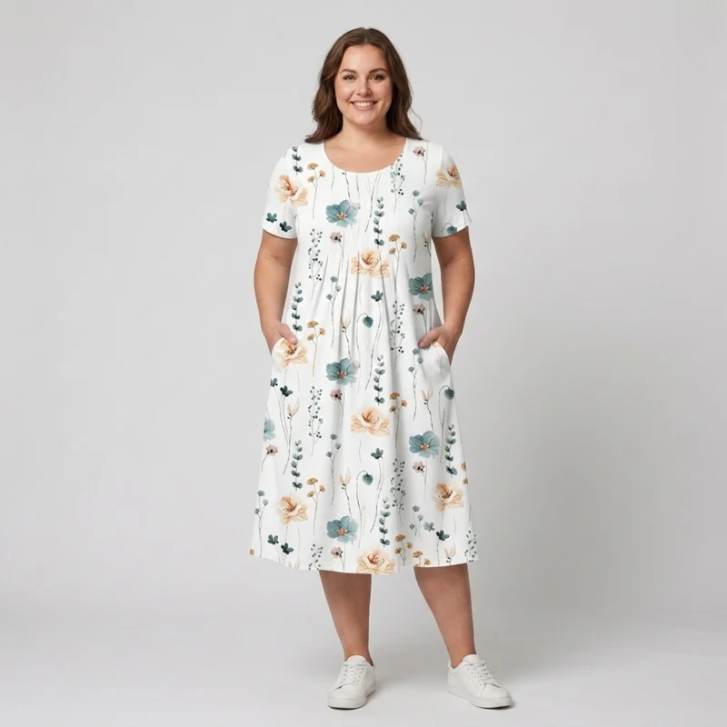 Robe mi-longue imprimée décontractée