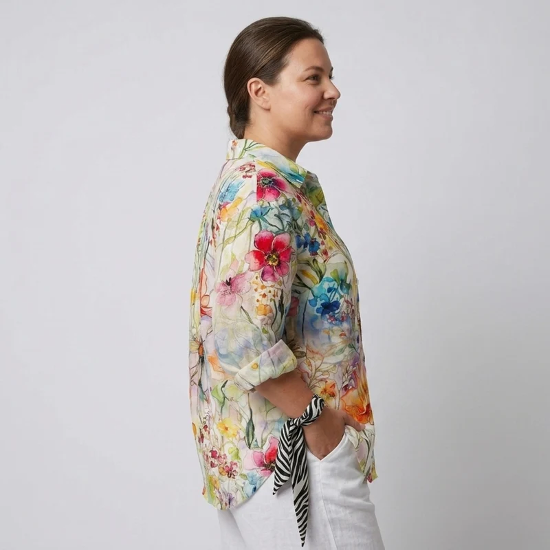 Blouse grande taille imprimé floral à manches longues pour femme