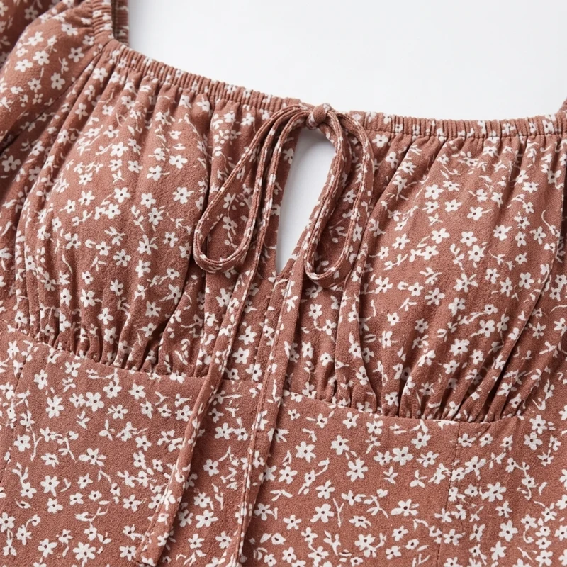 Robe longue grande taille à manches bouffantes imprimée